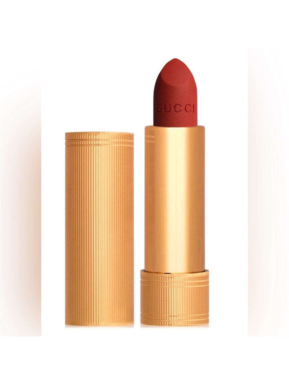 Gucci Matte Lipstick in Deep Brick Red with Gold Case